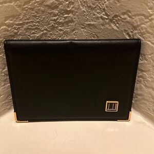 Dunhill Compact Bifold Cardholder ID Wallet Black Leather Minimalist Quiet Luxe
